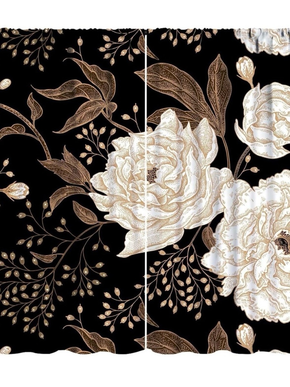 Elegant Black Floral Wall Art Panel with Cream Blooms